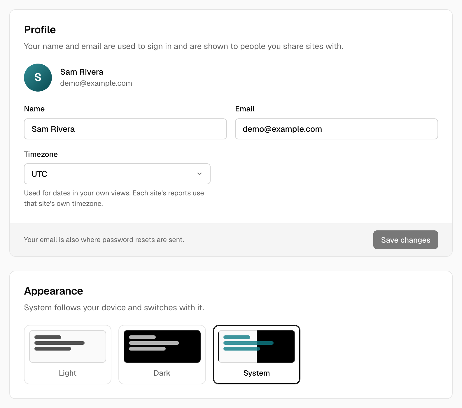 Account settings, Profile tab
