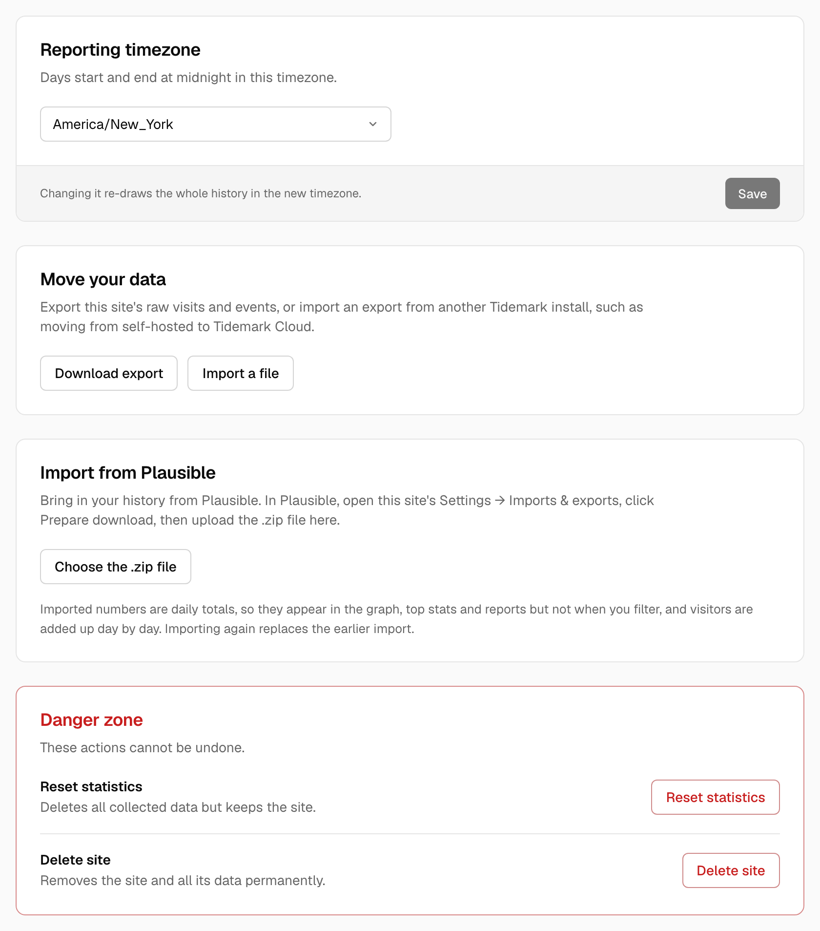 The Data tab of Site settings