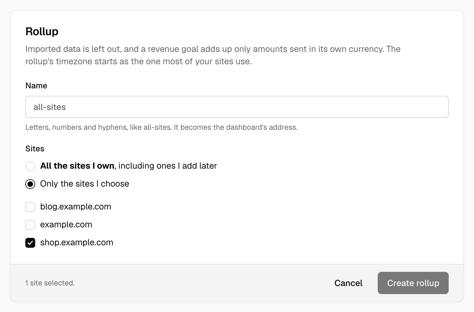 The Create a rollup form